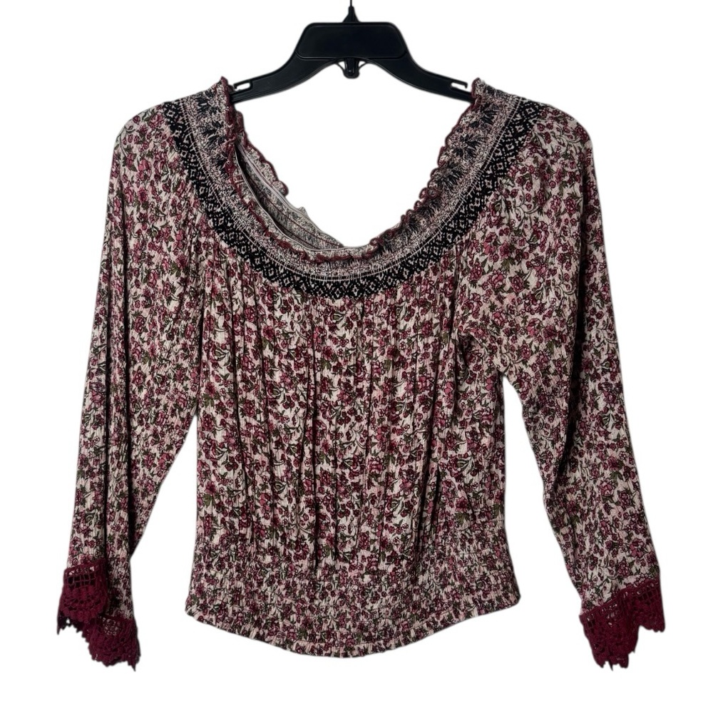 American Rag Burgundy and Black Floral Blouse